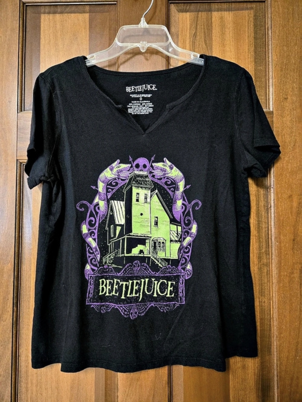 Beetlejuice House Graphic Tee With Cut V-neck 19.75" PTP